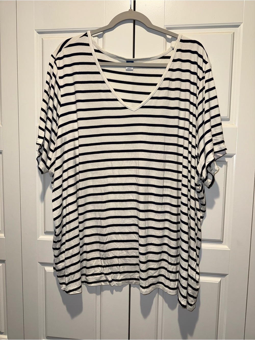Old Navy Black and White Striped V-Neck Tee